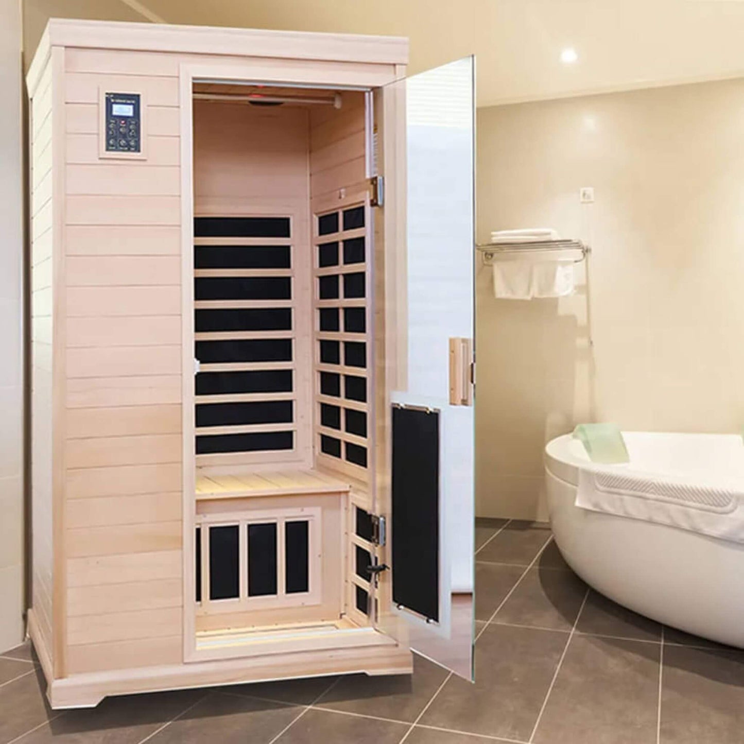 Thermora Ivara Luxury 2-Person Hemlock Wood FAR Infrared Sauna Room W/ Glass Door, 1750W