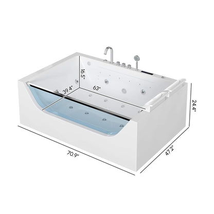 Nuvia Novara 71-Inch Luxury 2-Person Jetted Whirlpool Tub With Massage And Thermostat Control