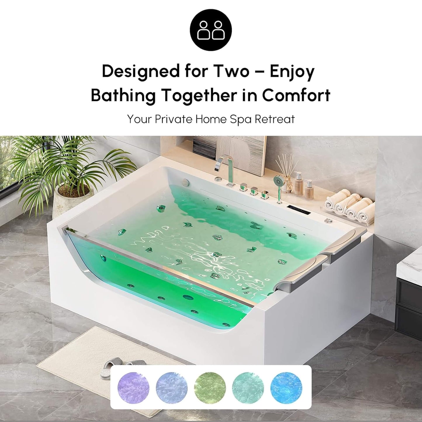 Nuvia Novara 71-Inch Luxury 2-Person Jetted Whirlpool Tub With Massage And Thermostat Control