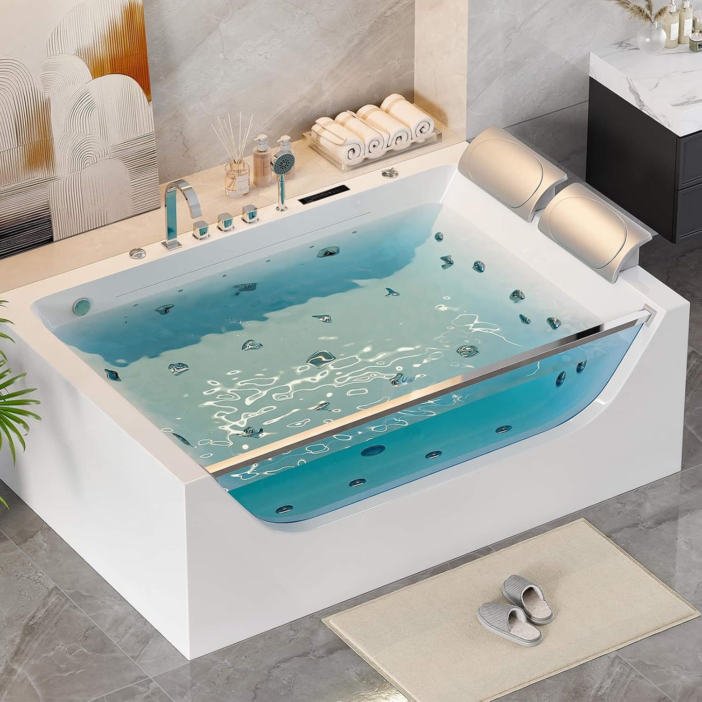 Nuvia Novara 71-Inch Luxury 2-Person Jetted Whirlpool Tub With Massage And Thermostat Control