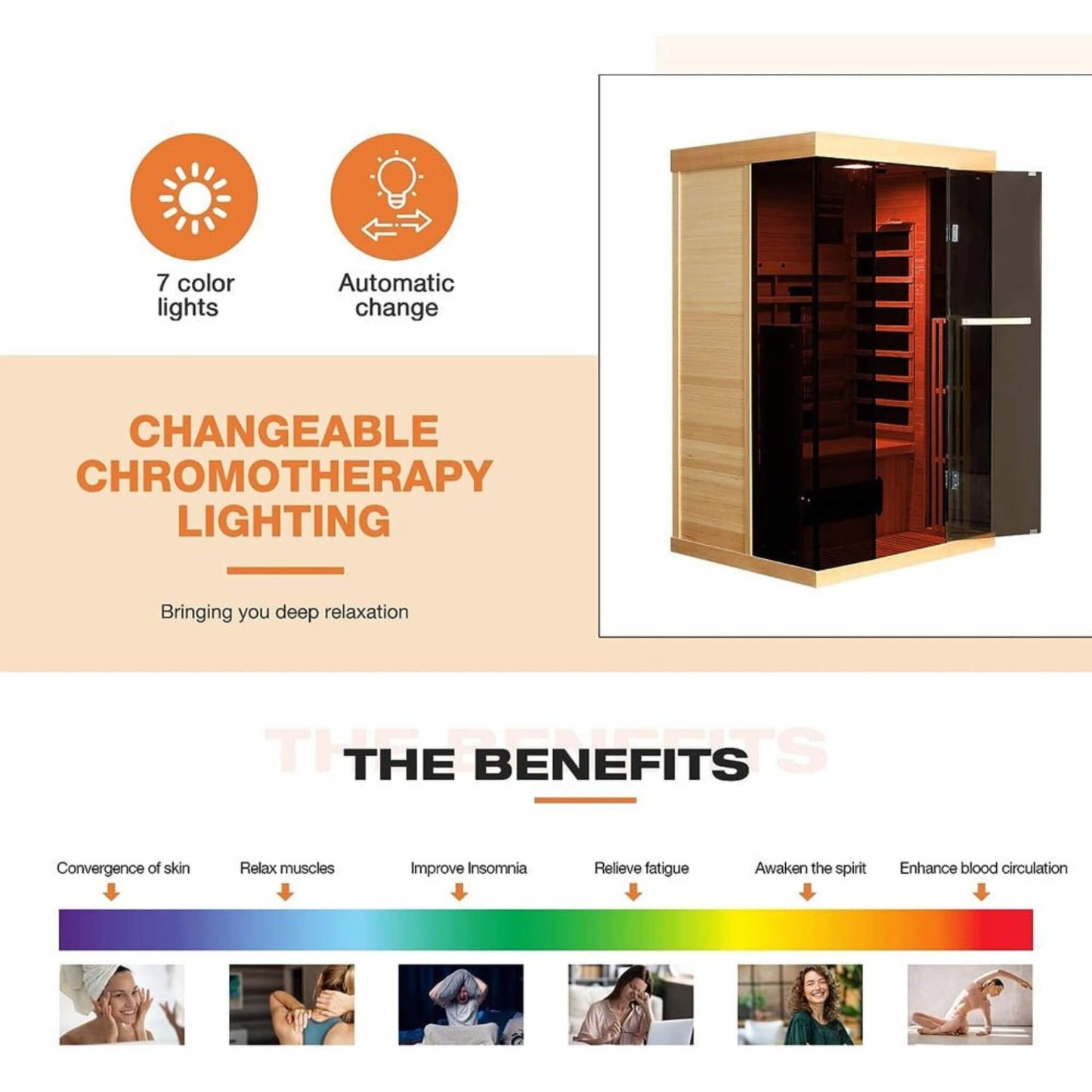 Thermora Valen Luxury 2000W 2-Person Low EMF FAR Infrared Heat Wood Home Personal Spa Sauna W/ Panoramic Tempered Glass