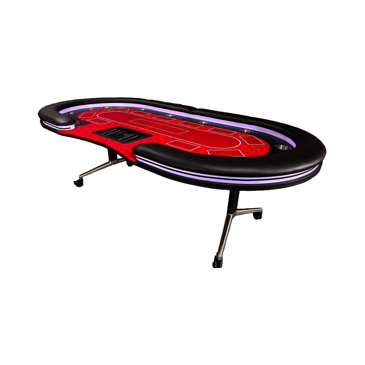 Luxury 94-Inch Foldable 10 Player Poker Table With LED, Wheels And Cup Holders