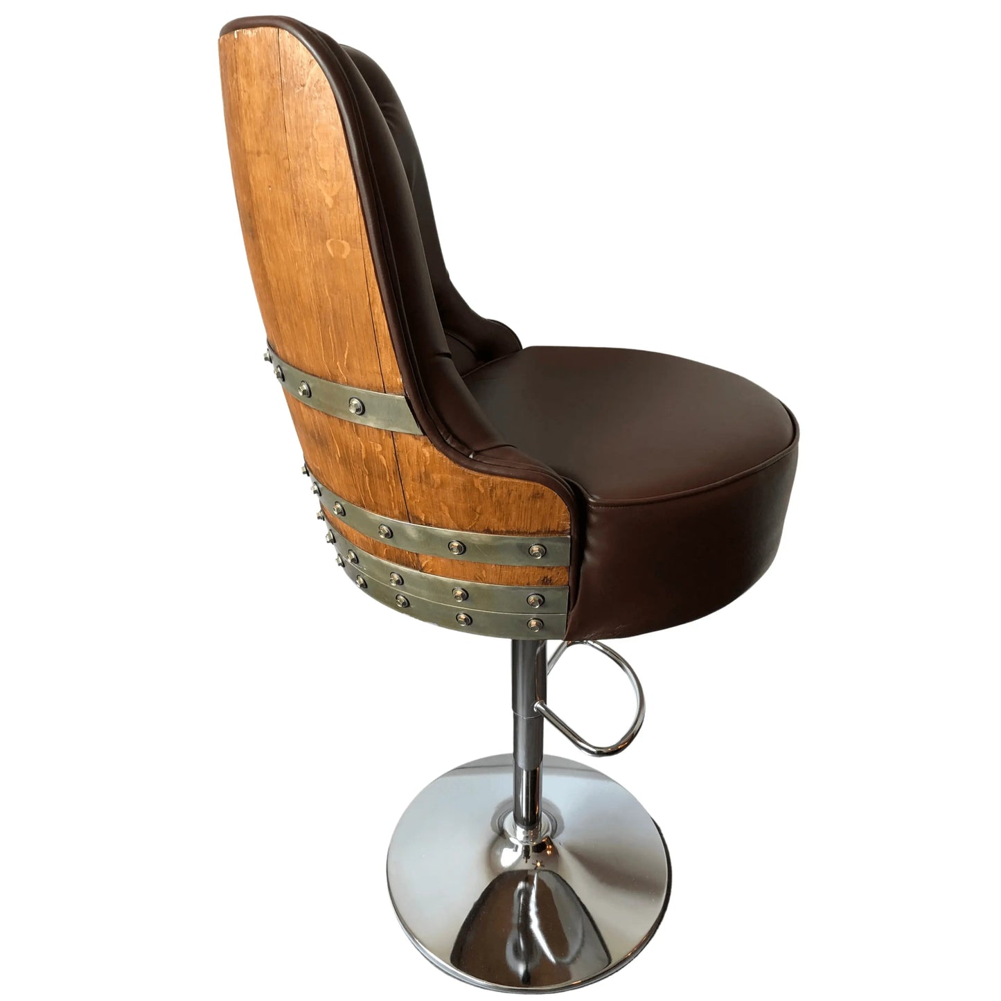 Luxury Hydraulic Whiskey & Wine Barrel Stool — Memory Foam, Counter-to-Bar Height