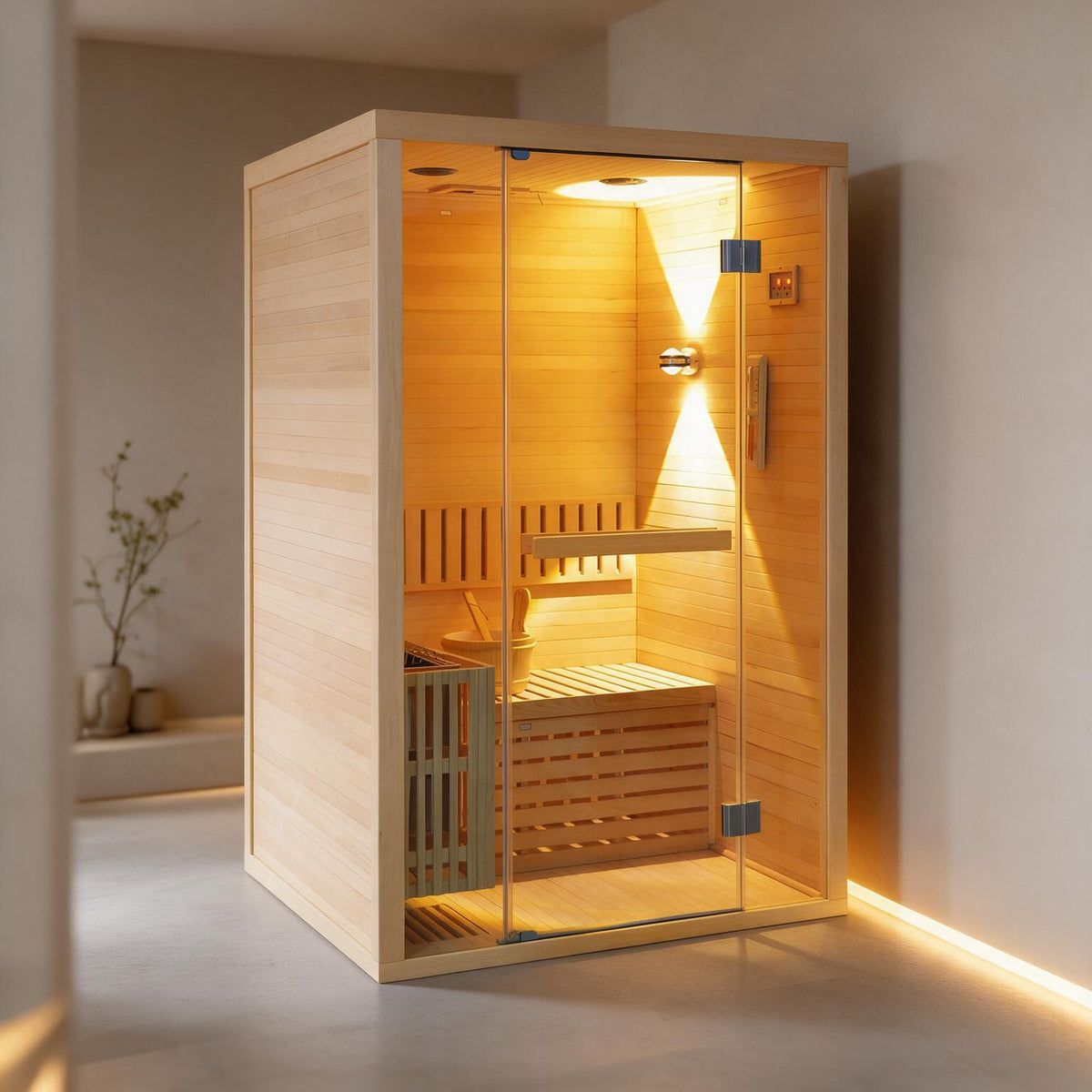 Thermora Alpine Premium 2-Person 3KW Hemlock Wood Sauna With LED Wall Light
