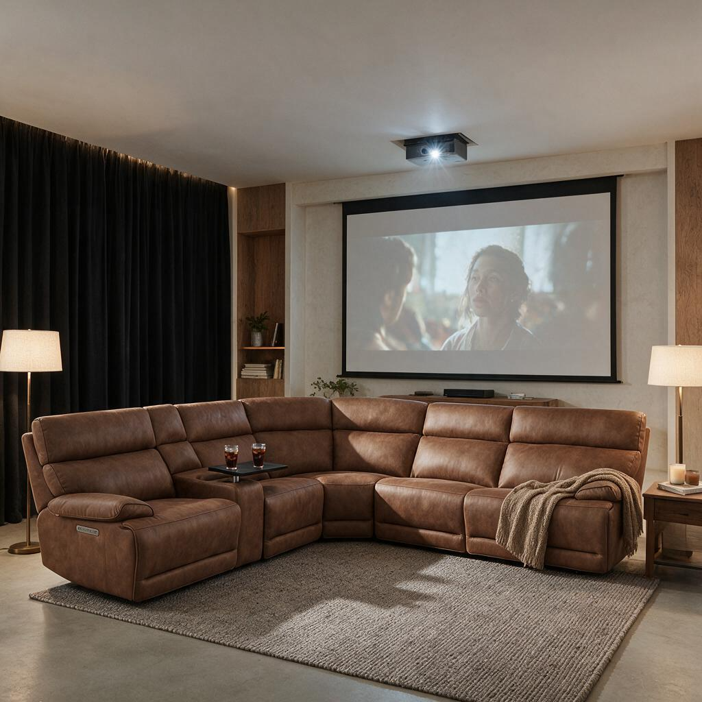 MaxView Media Mocha 6-Piece Power Reclining Sectional with Immersive Sound System
