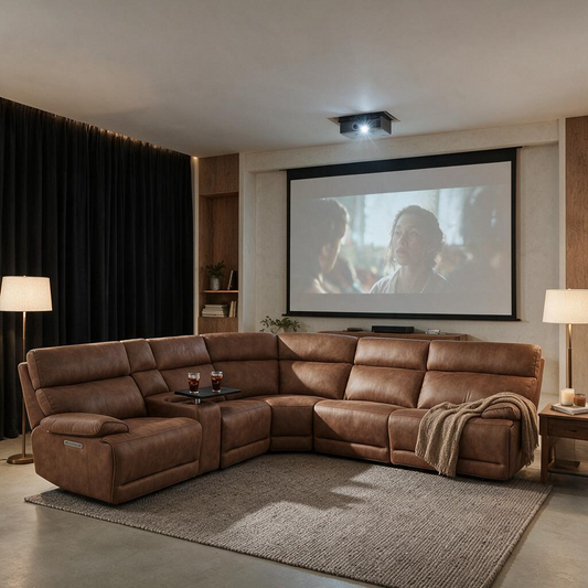 MaxView Media Mocha 6-Piece Power Reclining Sectional with Immersive Sound System