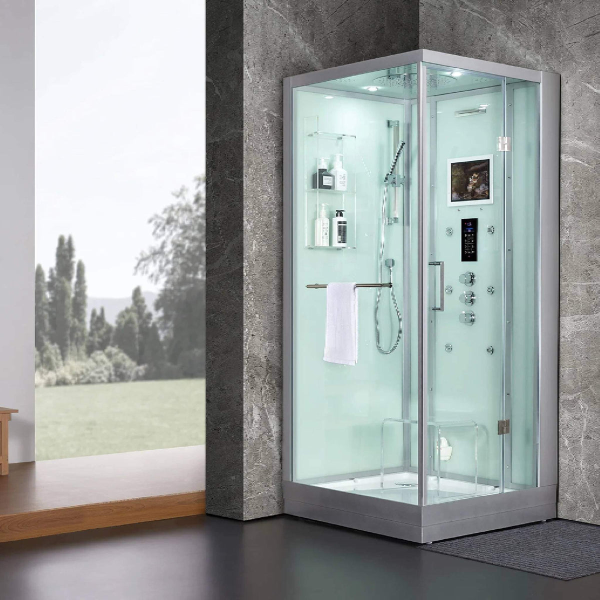 Maya Bath Platinum Arrezo Steam Shower With Rainfall Ceiling Shower