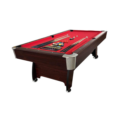 8FT Modern Red Felt Billiard Pool Table With Automatic Ball Return And Accessories Kit
