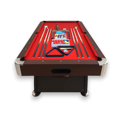8FT Modern Red Felt Billiard Pool Table With Automatic Ball Return And Accessories Kit