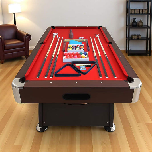 8FT Modern Red Felt Billiard Pool Table With Automatic Ball Return And Accessories Kit