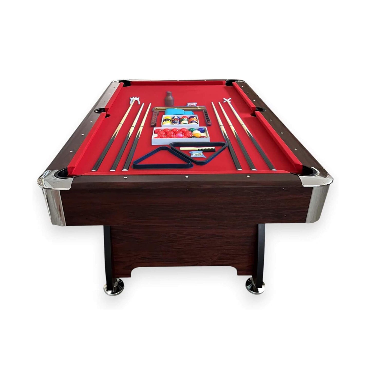 8FT Modern Red Felt Billiard Pool Table With Automatic Ball Return And Accessories Kit