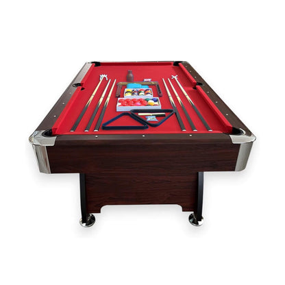 8FT Modern Red Felt Billiard Pool Table With Automatic Ball Return And Accessories Kit
