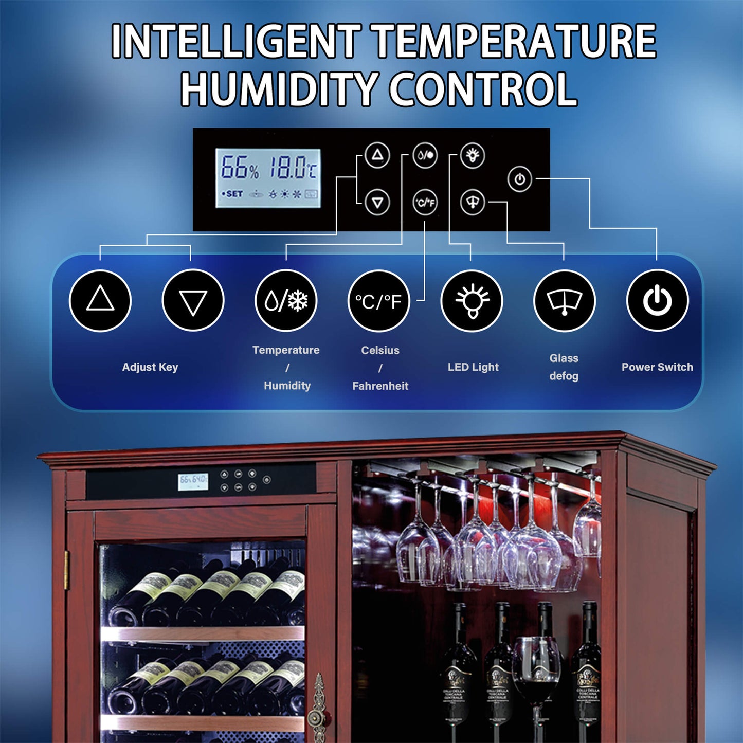 Nuvia 69-Bottle Wooden Wine Cooler Cabinet With Built-In Storage