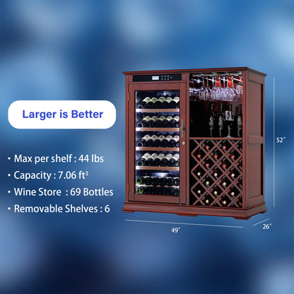 Nuvia 69-Bottle Wooden Wine Cooler Cabinet With Built-In Storage
