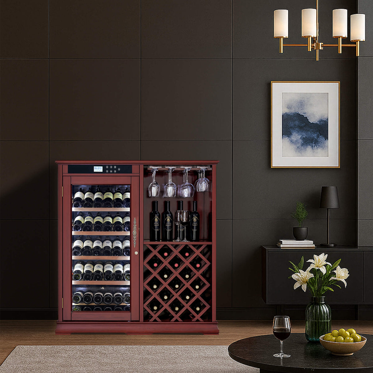 Nuvia 69-Bottle Wooden Wine Cooler Cabinet With Built-In Storage