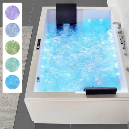 Nuvia Luxara 71-Inch Premium Modern Acrylic Soaking Bathtub With Bubble Jets And LED Lighting