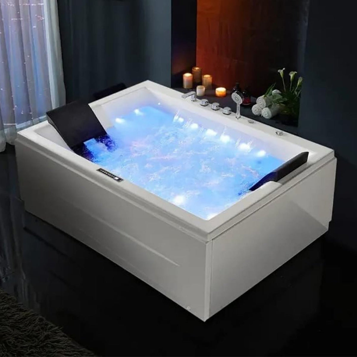 Nuvia Luxara 71-Inch Premium Modern Acrylic Soaking Bathtub With Bubble Jets And LED Lighting