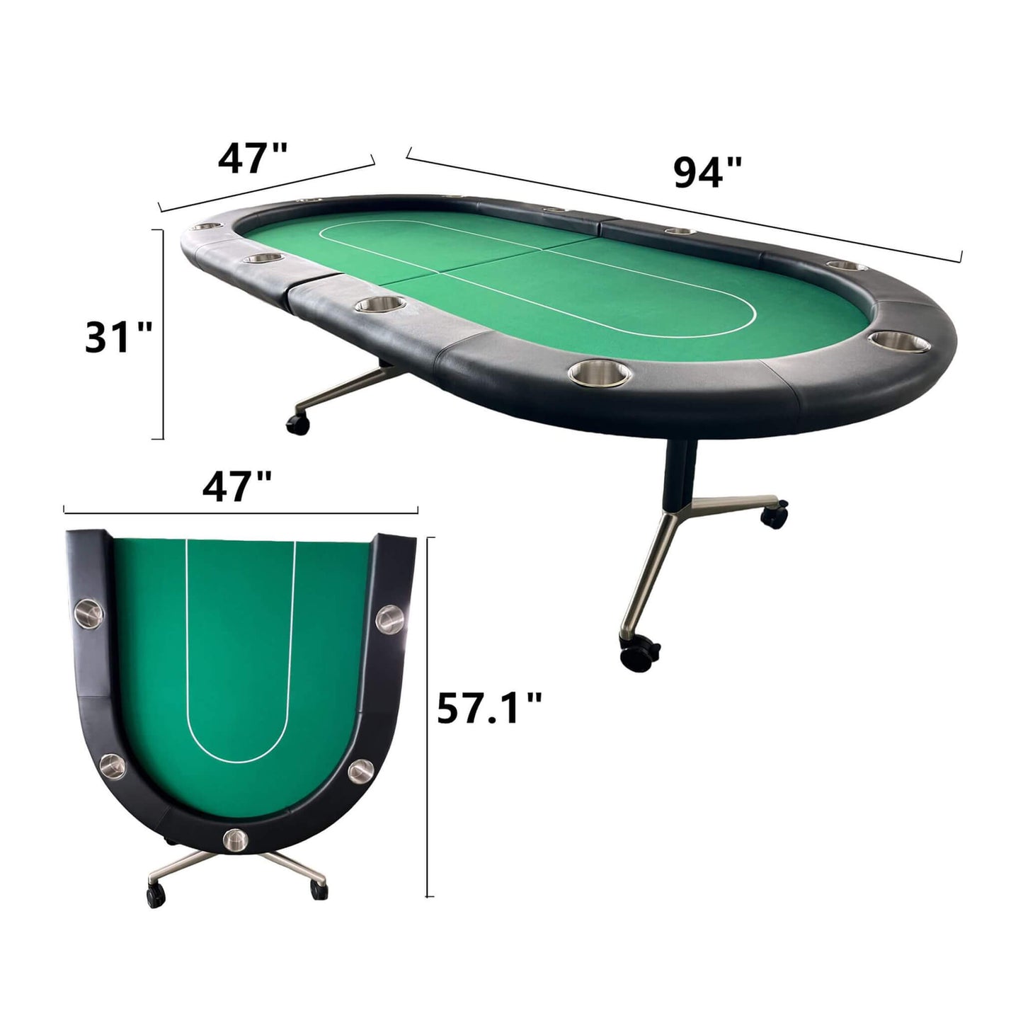 Premium 94-Inch Foldable 10-Player Poker Table With Wheels
