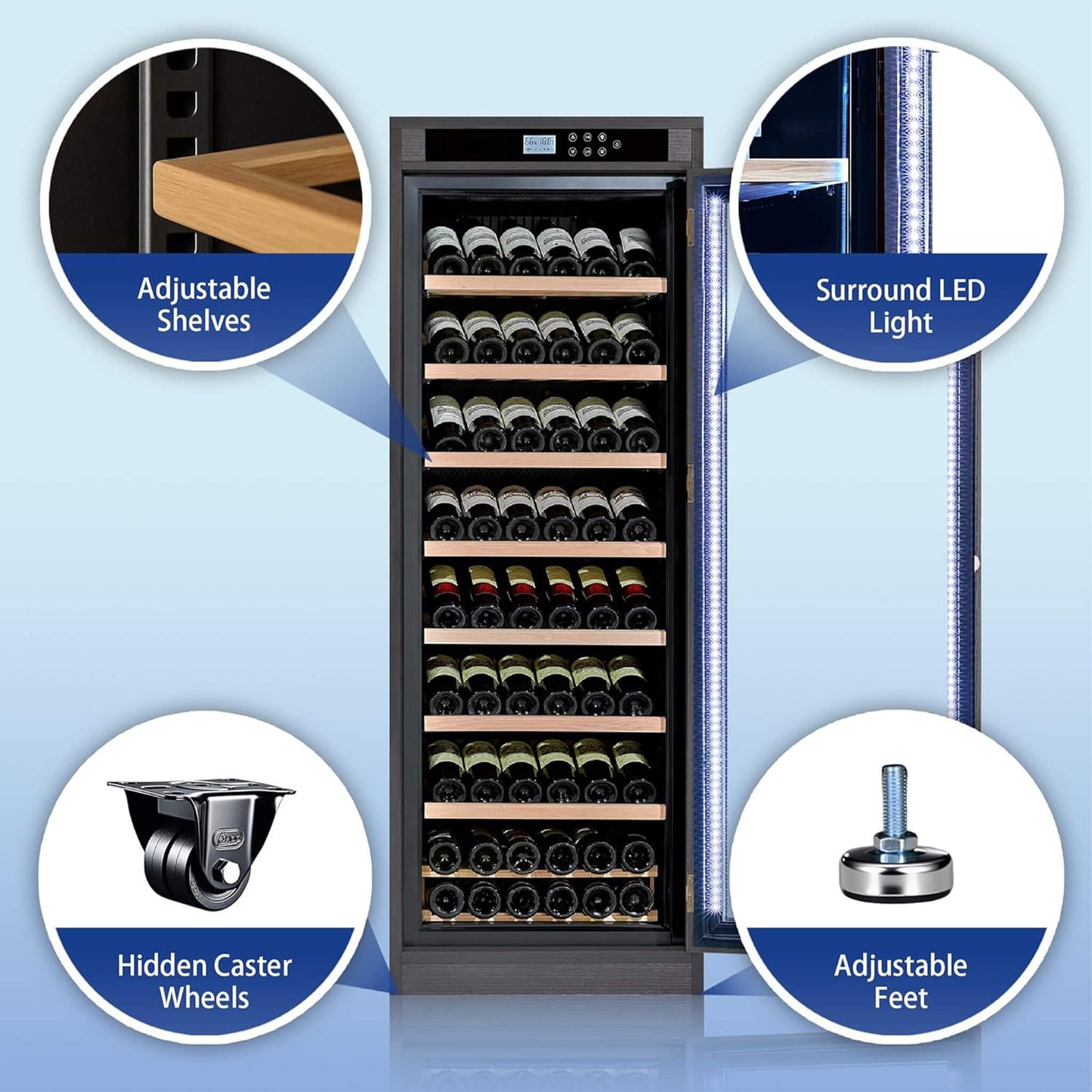 Nuvia 102-Bottle Smart Temperature-Controlled Multi-Tier Wine Cabinet For Home And Bar