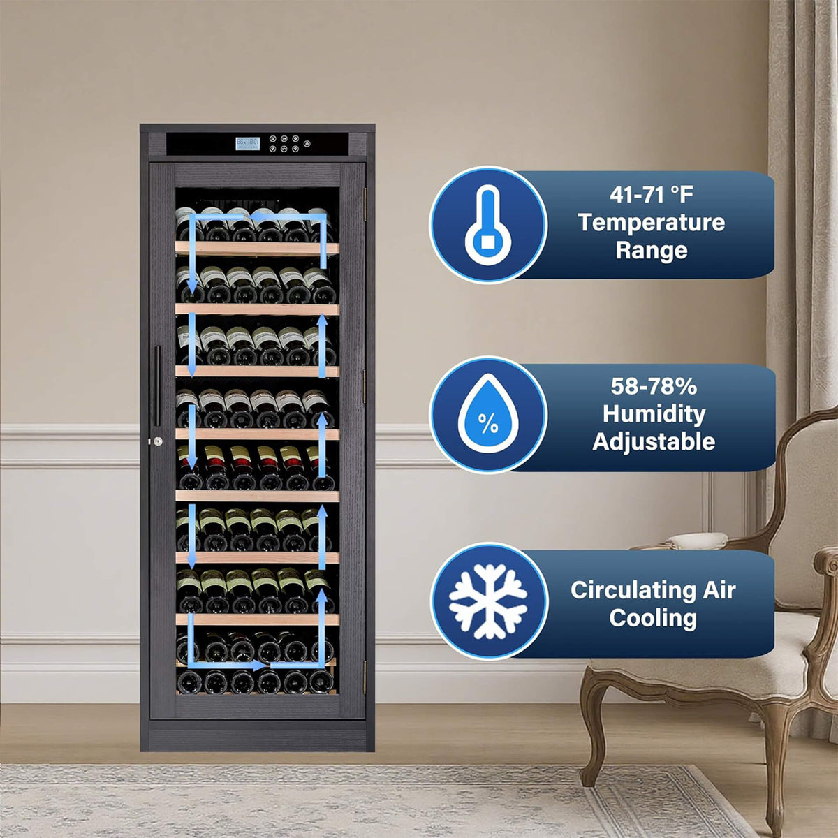 Nuvia 102-Bottle Smart Temperature-Controlled Multi-Tier Wine Cabinet For Home And Bar