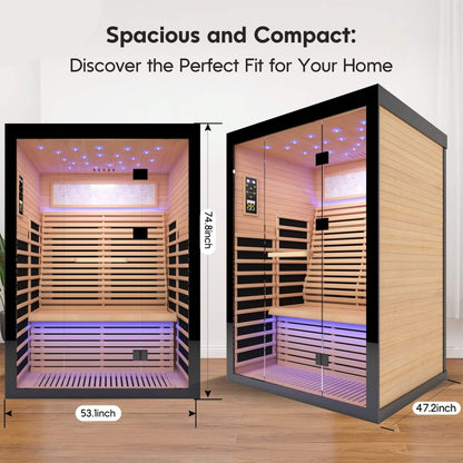 Thermora Vapor Luxury 2-Person Canadian Hemlock Wood Far Infrared Home Sauna