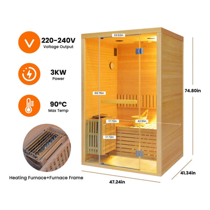 Thermora Alpine Premium 2-Person 3KW Hemlock Wood Sauna With LED Wall Light