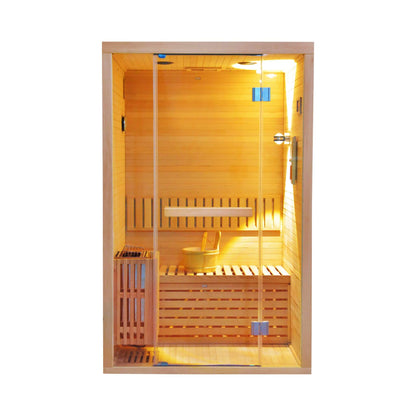Thermora Alpine Premium 2-Person 3KW Hemlock Wood Sauna With LED Wall Light