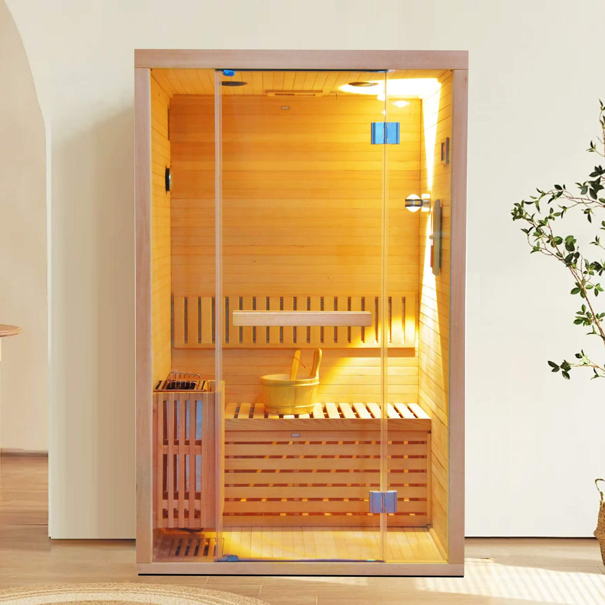 Thermora Alpine Premium 2-Person 3KW Hemlock Wood Sauna With LED Wall Light