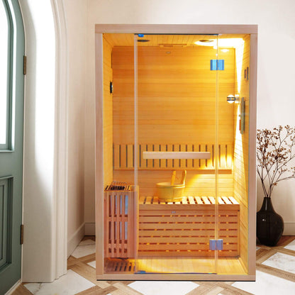 Thermora Alpine Premium 2-Person 3KW Hemlock Wood Sauna With LED Wall Light