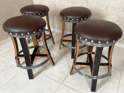 Whiskey & Wine Barrel Bistro Pub Set — Glass Top, Foot Rail - Pub Set
