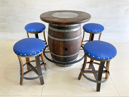 Whiskey & Wine Barrel Bistro Pub Set — Glass Top, Foot Rail - Pub Set