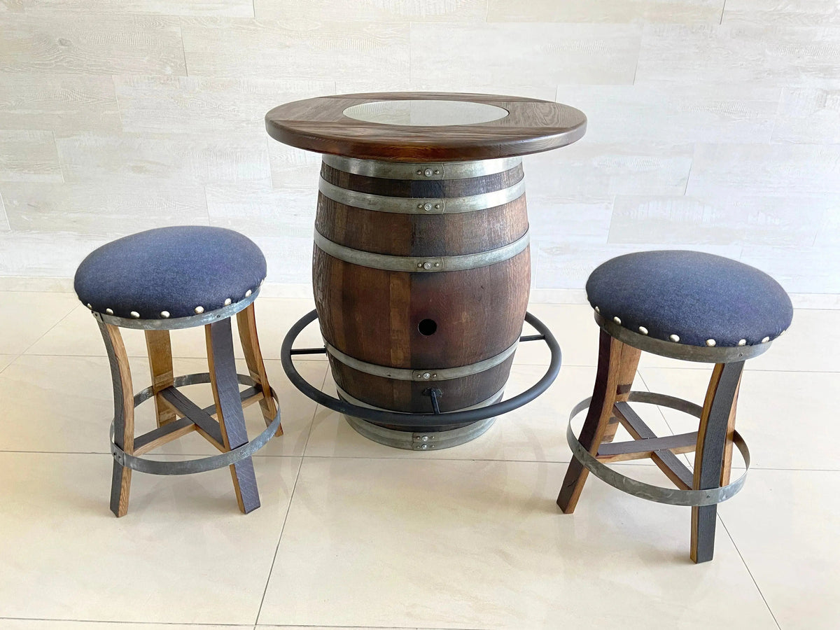 Whiskey & Wine Barrel Bistro Pub Set — Glass Top, Foot Rail - Pub Set