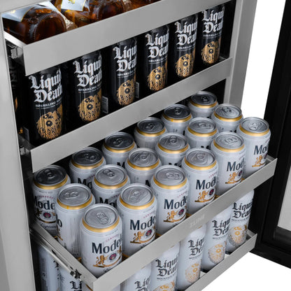 ZLINE Autograph Edition 24 in. Touchstone 151 Can Beverage Fridge With Stainless Steel Glass Door And Polished Gold Handle RBSOZ-GS-24-G